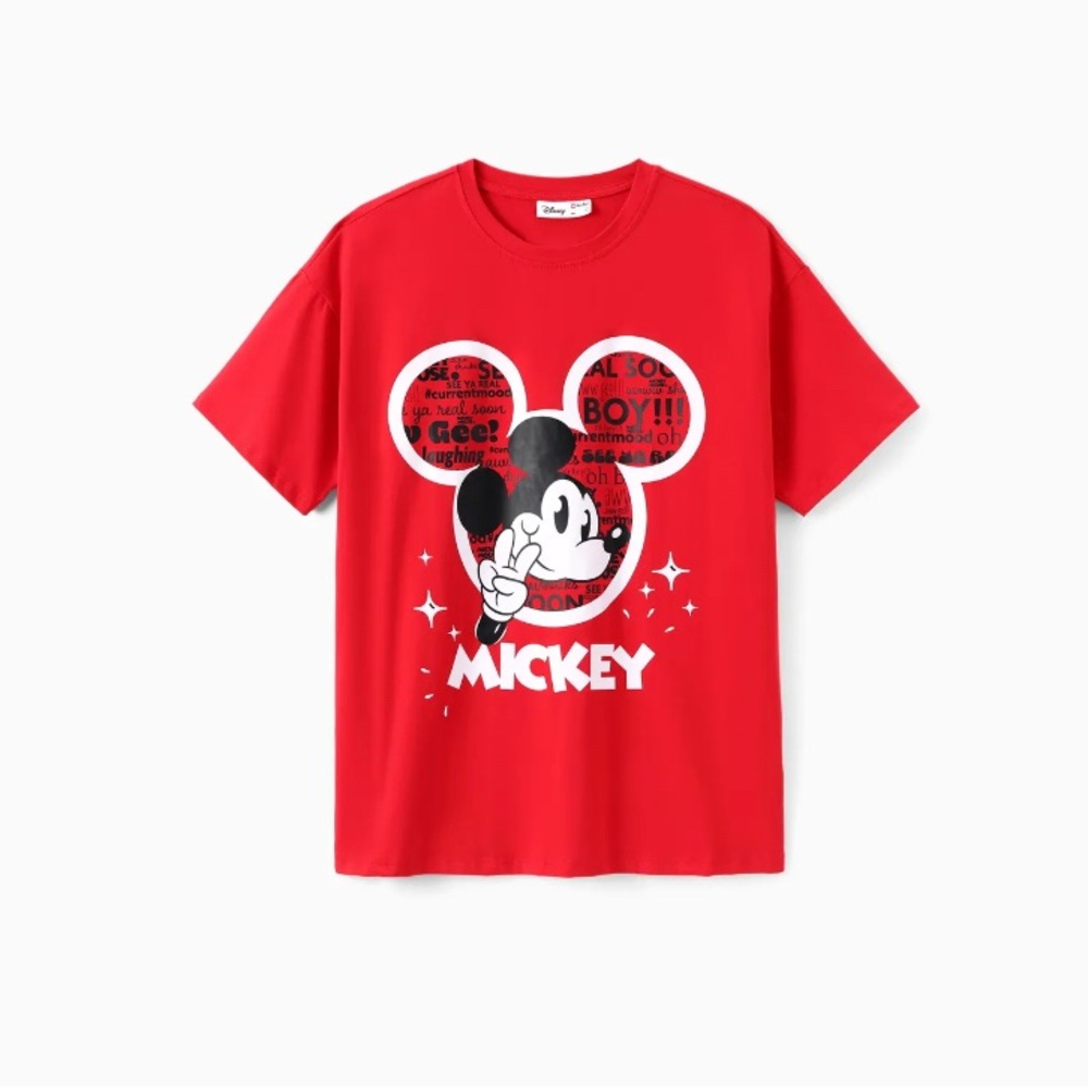 Men Disney Mickey Mouse Red Cotton T-Shirt